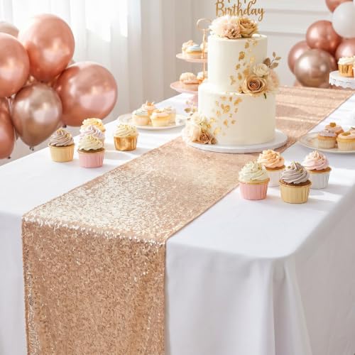 15 Pack Champagne Sequin Table Runners 108 Inches Long for Fall Weddings