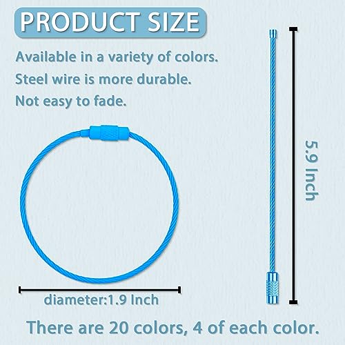 80 PCS Stainless Steel Keychain Cables in 20 Colors - Durable & Lightweight