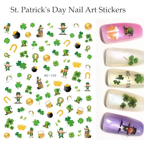 St. Patrick's Day 3D Nail Art Stickers - 6 Sheets Green Shamrock Decals