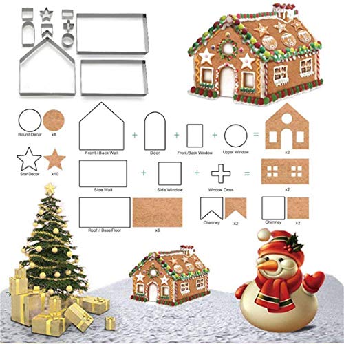 3D Christmas Gingerbread House Cookie Cutter Set - 10 Pcs Stainless Steel Holiday Baking Tools - Variation #1