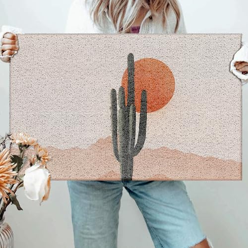VIIJJUE Boho Western Cactus Desert Sun Door Mat – Indoor & Outdoor Non-Slip Welcome Rug 17x30 Inch