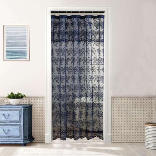 Navy Blue Lace Shower Curtain 36x72 - Scalloped Shabby Chic Stall Curtain