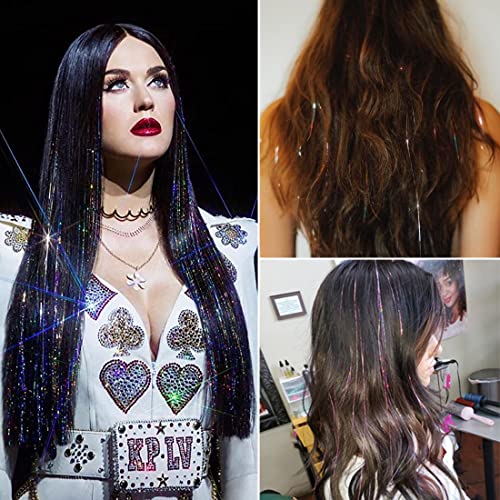 Red Hair Tinsel Kit with Tools & 1200 Strands Heat Resistant Fairy Glitter Extensions