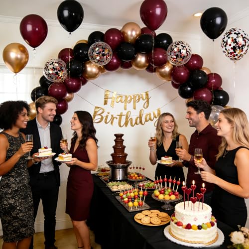 Black Burgundy and Gold Latex Balloons 60 Pack Party Decoration