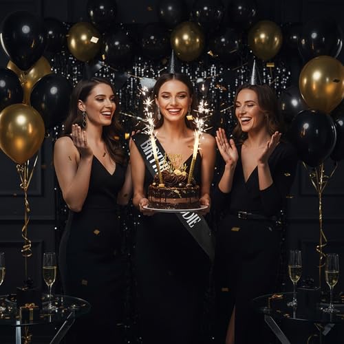 Birthday Baddie Sash for Adults - Black Glitter with Silver Foil