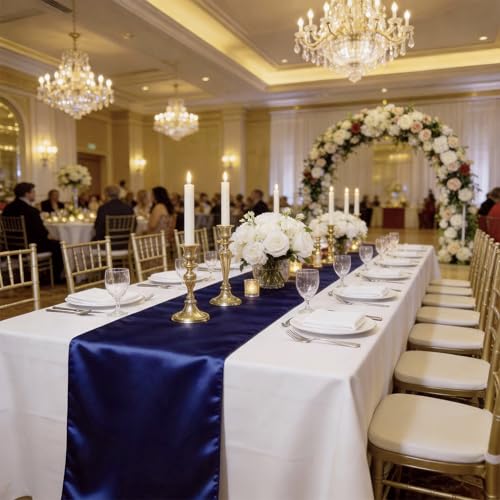 Navy Blue Satin Wedding Table Runners - 10 Pack, 12x108 Inches - Variation: Navy Blue / 10 pcs