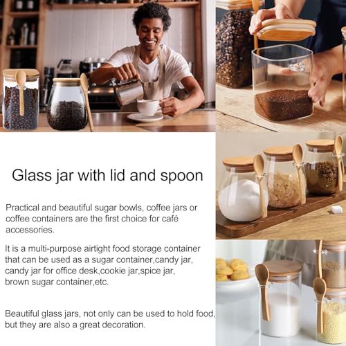 CNWSGEM Glass Sugar Bowl with Bamboo Lid & Spoon - 25.36 FL OZ