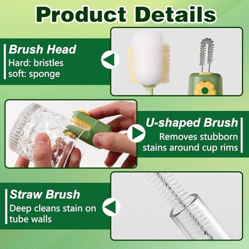 5-in-1 Bottle Cleaning Brush Set with Long Handle - Portable Kitchen Scrubber