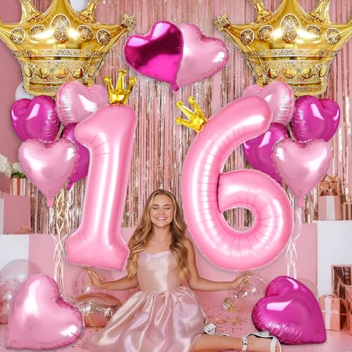Princess 4th Birthday Balloon Set, 40-Inch Pink Crown Number 4 Decoration
