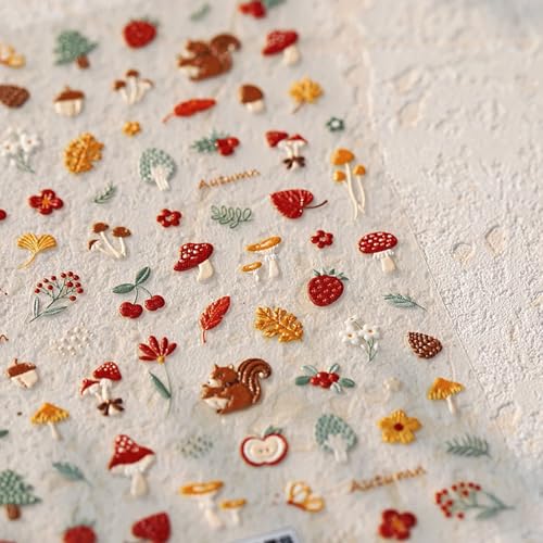 5D Fall Nail Stickers Autumn Maple Leaf & Squirrel Self-Adhesive Decals