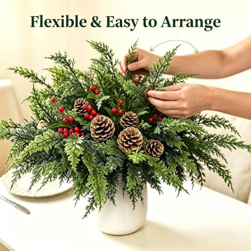 Artificial Cedar Branches 16 Pcs 18 Inch Faux Pine Stems for Holiday Decor