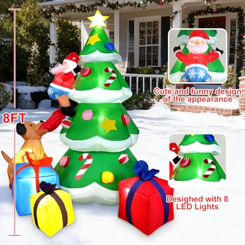 8ft Christmas Inflatable Tree with Santa, Dog & Gift Boxes - Outdoor Yard Decor