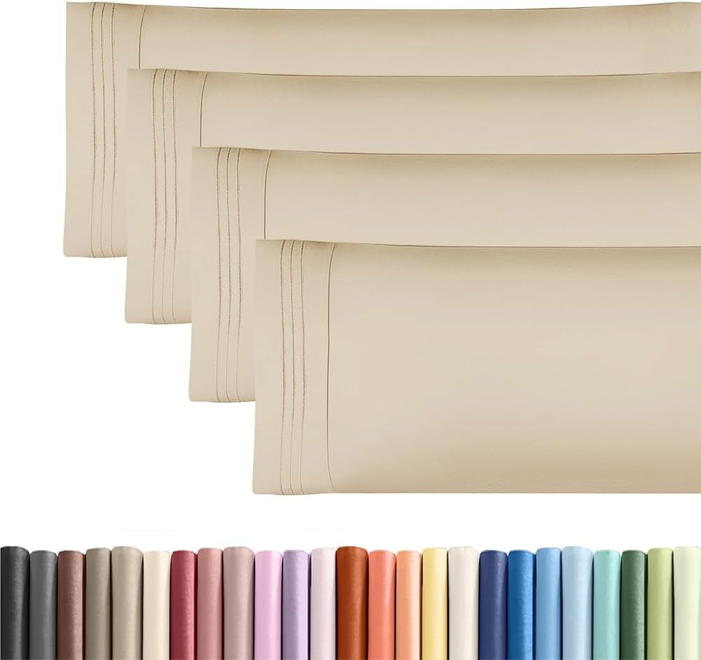 Skiennix Body Pillowcases Set of 4 | Soft & Cozy 20x54 Long Pillow Covers - Breathable & Fade-Free - Machine Washable (Wheat)