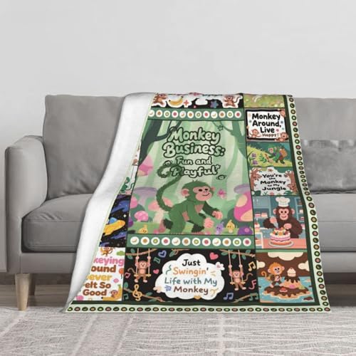 QIVANDOREX Monkey Blanket for Kids, Soft Flannel Throw 60x50 Inch