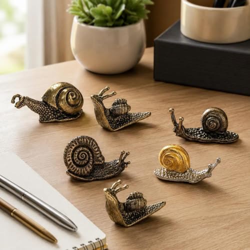 5 Piece Antique Brass Snail Statue Set for Home Decor