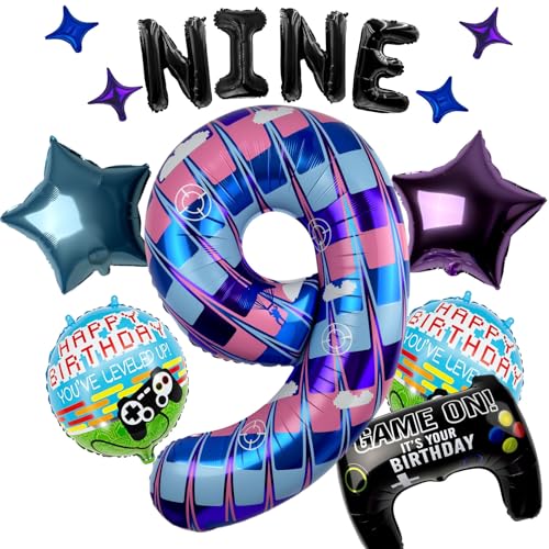 Video Game 9th Birthday Decorations Set with Foil Balloons & Controller