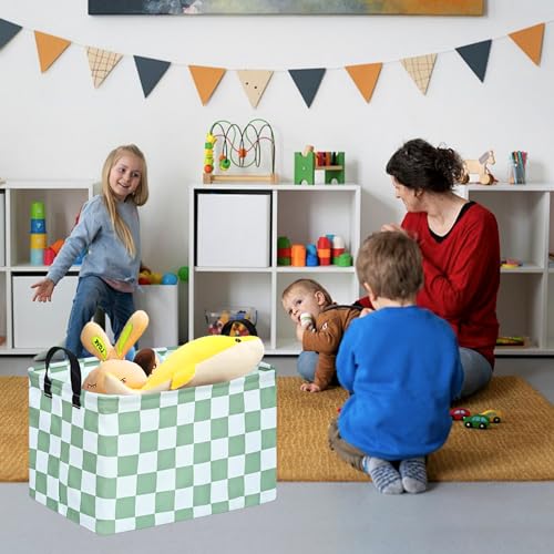 MAIZMZ Sage Green Checkered Storage Basket - Waterproof Nursery Organizer Bin