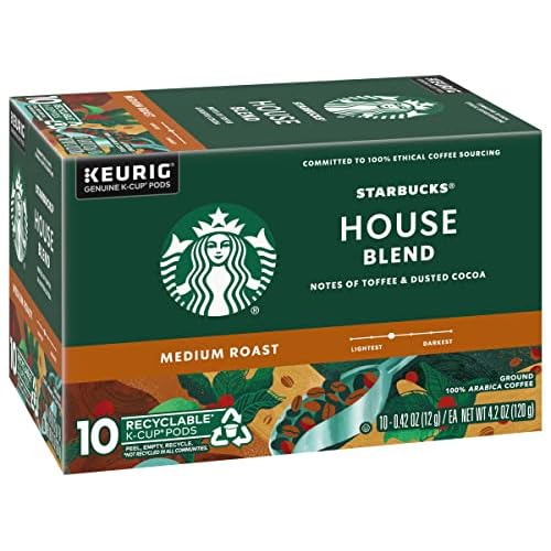 Starbucks House Blend Coffee K-Cup Pods, Medium Roast Arabica Coffee, 10 Count (Pack of 2 Boxes)