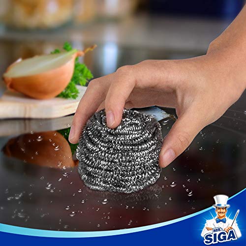 MR.SIGA Stainless Steel Scourer Pack of 6 – Heavy Duty Steel Wool Scrubbers for Pots & Pans