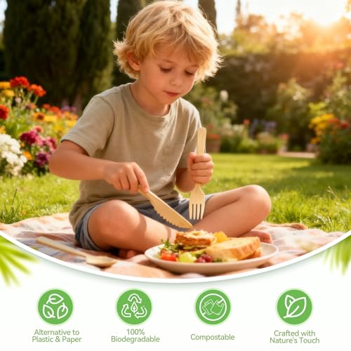 Bamboo Cutlery Set - Eco-Friendly Disposable Utensils (9 Pcs)