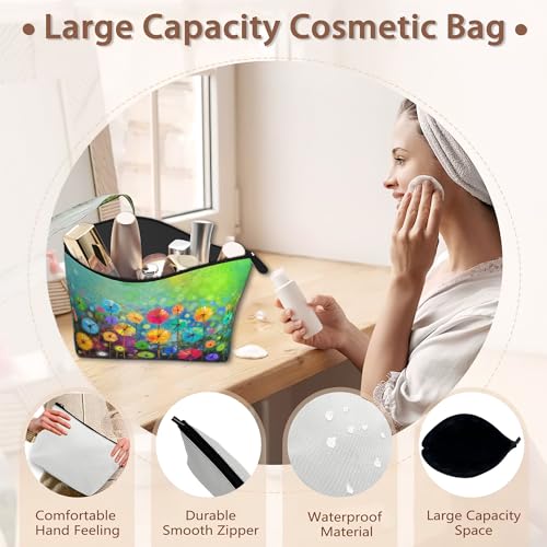 Watercolor Floral Makeup Bag Travel Cosmetic Pouch for Women Waterproof