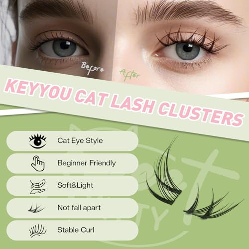 KEYYOU DIY Lash Clusters Kit - Anime Cat Eye Wispy Eyelash Extensions