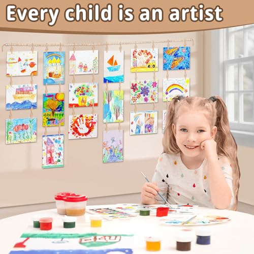Kids Artwork Display Wood Bead Garland - 65" Hanging Photo Wall Decor