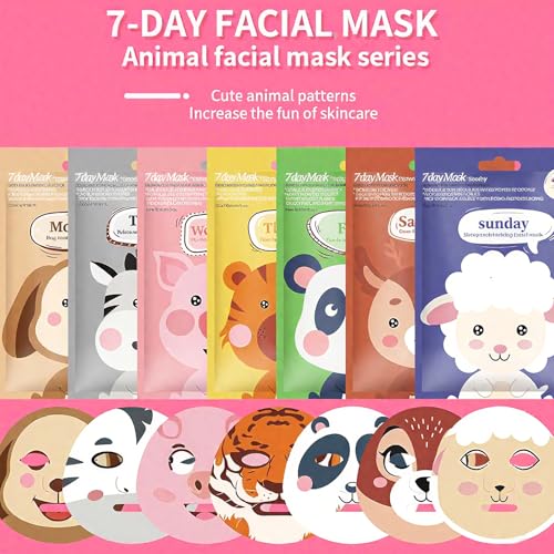Minfei 7-Pack Animal Character Kids Face Mask Skin Care Hydrating Set