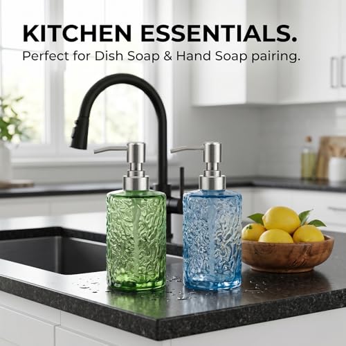 Hutalecho Blue Glass Soap Dispenser 13oz Refillable Bathroom & Kitchen Decor