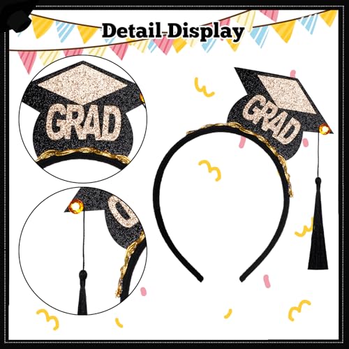 Graduation Cap Headband and Sash Set Black Gold Glitter Party Accessory