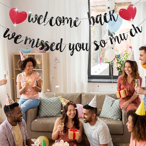 Glitter Black Welcome Home Banner - We Missed You So Much