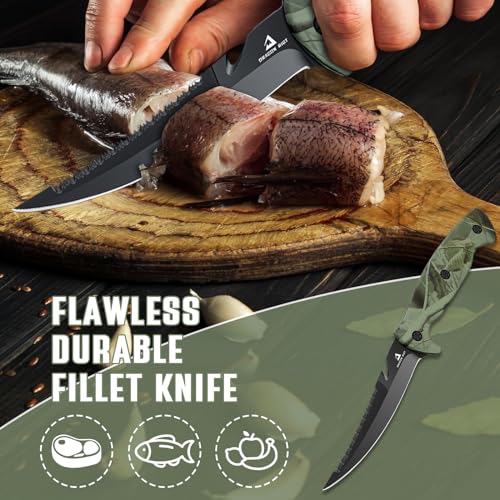 Dragon Riot 5-Inch Bait & Fillet Knife, Black Stainless Steel for Fishing