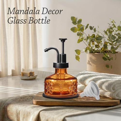 Amolliar 8 Oz Vintage Amber Glass Soap Dispenser with Pump