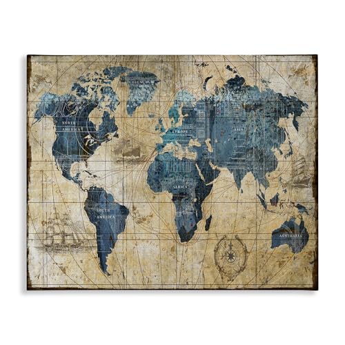 Stupell Industries Vintage Abstract World Map Design Decorative Wall Hangings, multi-color, 16x20, Gallery Wrapped Canvas