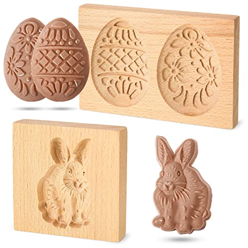 Carved Wooden Cookie Mold Set - Bunny & Easter Egg Designs, 2 Pcs