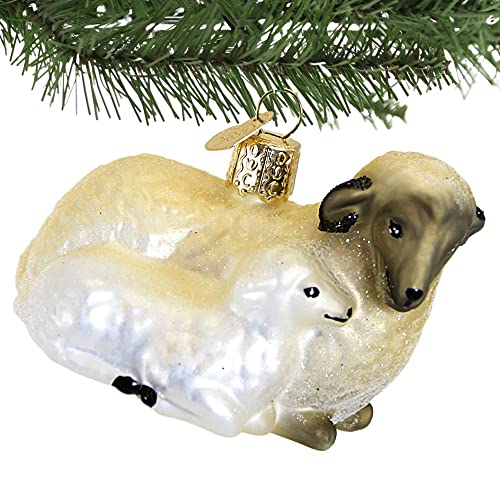 Sheep with Lamb Christmas Ornament - Hand-Painted Glass Holiday Decor