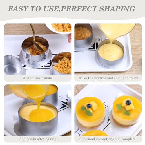 4-Pack 3-Inch Stainless Steel Baking Ring Molds with Pusher for Cake & Pastry Making