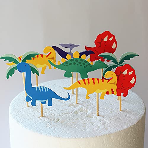 24 PCS Dinosaur Cupcake Toppers - Cute Dino Cake Decorations