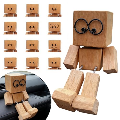 Shaking Wooden Doll with 12 Expressions - Fun Desk Decoration