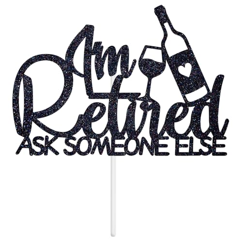 Tivurcia Black Glitter Retirement Cake Topper for Farewell Party