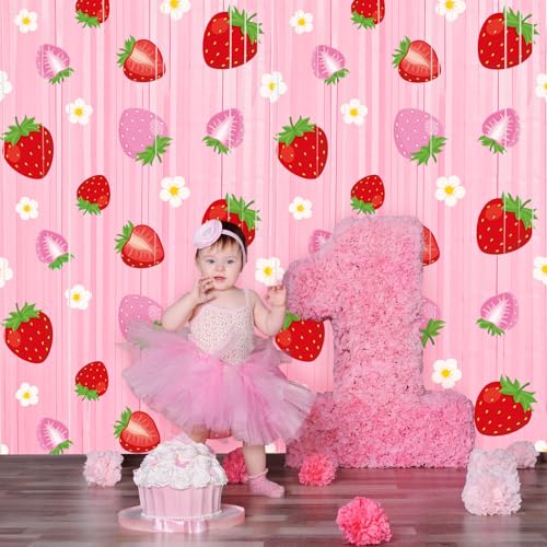 Strawberry Foil Fringe Curtains - 2 Pack Tinsel Backdrop for Party Decor