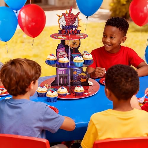 Superhero Spider 3-Tier Cupcake Stand for Birthday Party Decorations