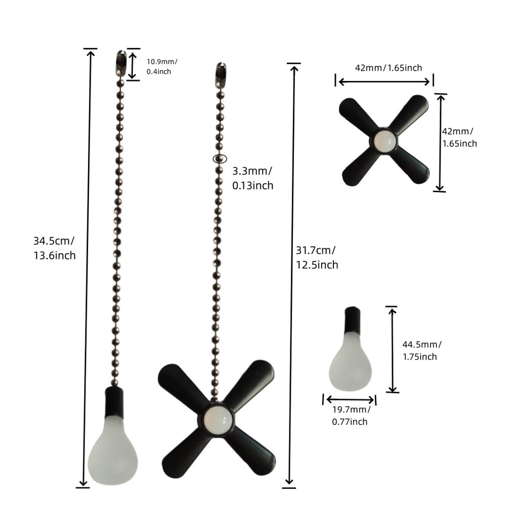 QLXHBOT Pull chain, Ceiling Fan Pull Chain Extender,3.3mm Diameter Beaded Ceiling Fan Pull Chain Decorative Light Bulb and Fan 12 Inches Fan Pull Chain Set Black, 4Pcs