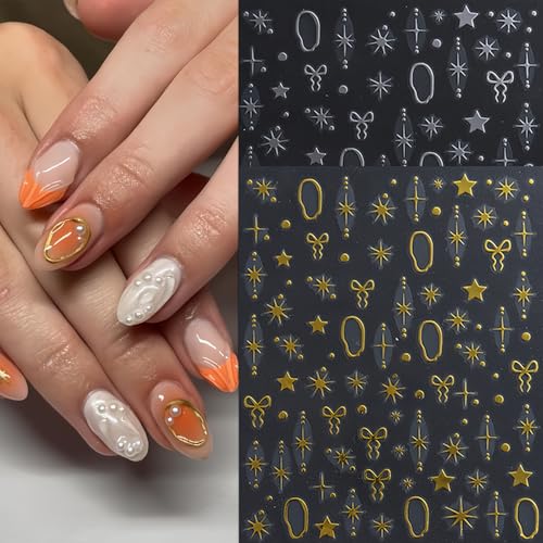 SHUXILIN 8 Sheets Star Nail Art Stickers 3D Laser Bow Decals