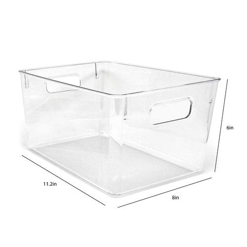 Isaac Jacobs 3-Pack Large Clear Storage Bins with Handles, Plastic Organizer for Home, Room, Office, Fridge, Kitchen/Pantry Non-Slip Container Set, Food Safe, BPA Free (3-Pack, Large)
