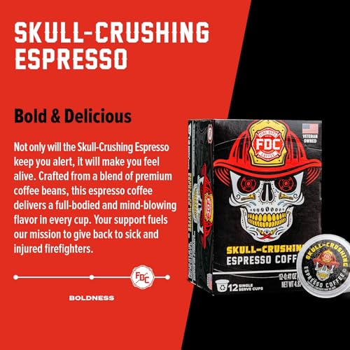 Fire Department Coffee Skull Crushing Espresso K-Cup Pods 12-Count Pack of 2 - Bold Dark Roast, Veteran-Owned Support
