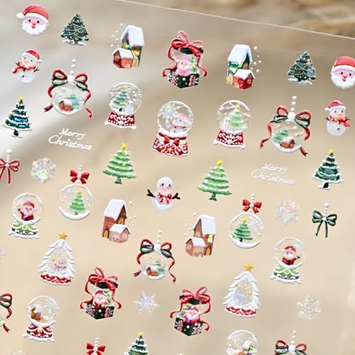 Tnbuokas 5D Christmas Nail Stickers Self-Adhesive Holiday Snowman Decals