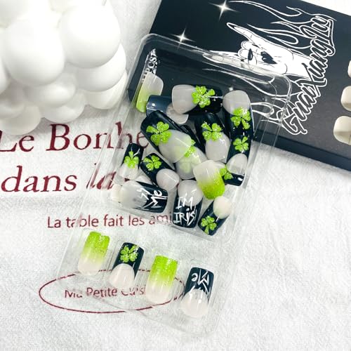 St. Patrick's Day Press on Nails Medium Square French Tip False Nails
