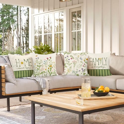 Bonhause Wildflower Throw Pillow Covers 18x18 Inch, Set of 4, Sage Green