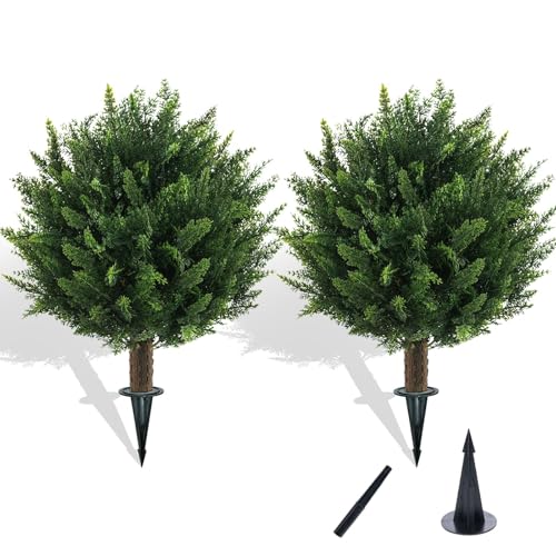 21 Inch 2-Pack Artificial Christmas Cedar Topiary - Outdoor Porch Decor (Variation: 21 Inch - 2pack)